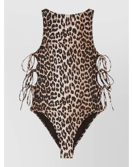 Ganni Natural Leopard Swimsuit
