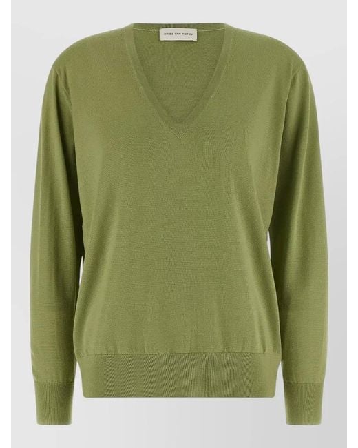 Dries Van Noten Green Tuomas V Neck Sweater Long Sleeves