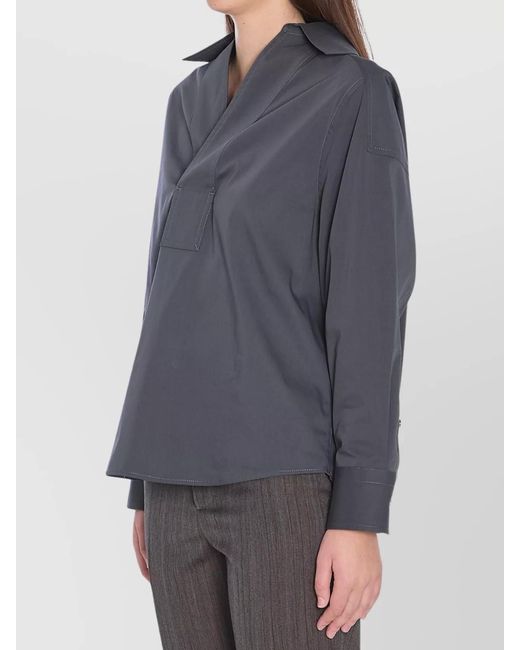 Bottega Veneta Gray Silk Blend V-Neck Shirt