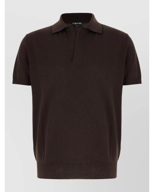 Tom Ford Black Silk Cotton Shirt Polo Collar Hem for men