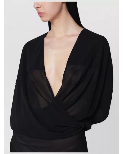 Entire studios Black Deep V Neck Draped Sheer Long Dress