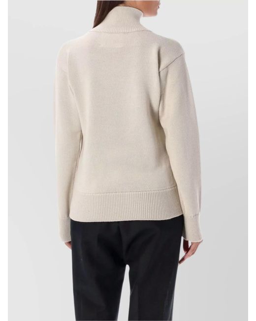 Jil Sander Natural Ribbed Wool Mock Turtleneck Sweater