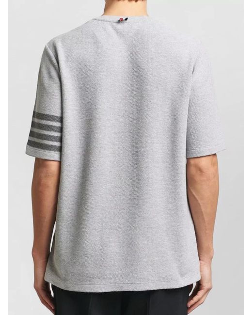 Thom Browne Gray Short Sleeve Pique Knit T-Shirt Stripe Detail for men