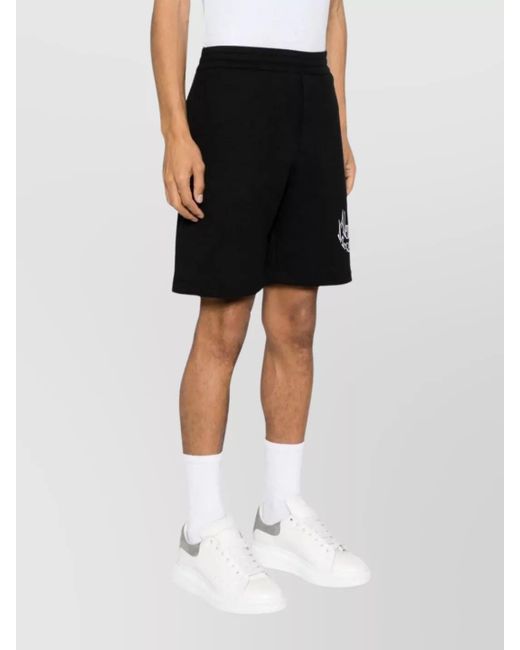 McQueen Black Organic Cotton Logo-Embroidered Regular-Fit Bermuda Shorts for men