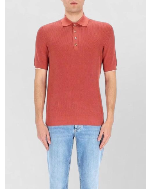 Brunello Cucinelli Red Cotton Polo Shirt for men