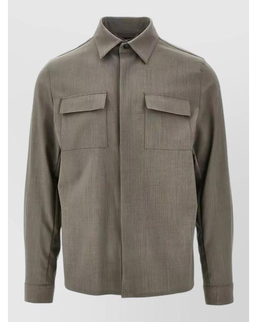 Herno Gray Shirt Jacket Collared Design Flap Pockets for men