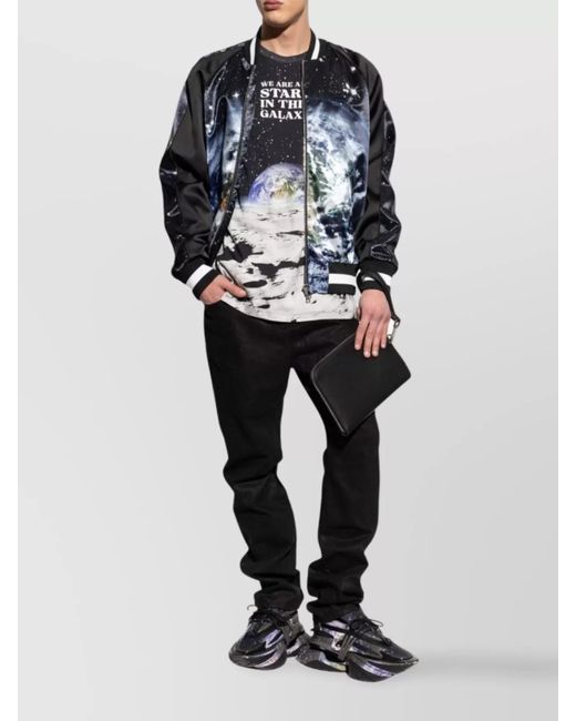 Balmain Blue Cotton Printed Short-Sleeve T-Shirt for men