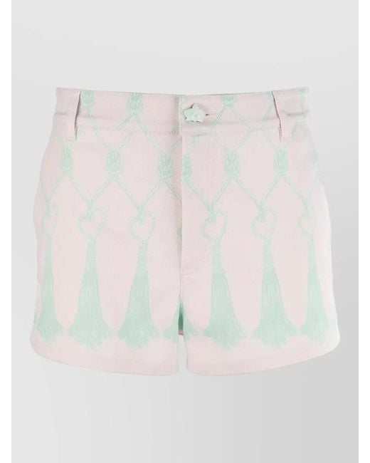 Genny White Shorts Tassel Pattern Button Detail Belt Loops