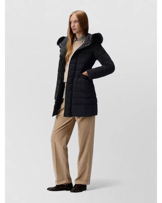 Peuterey Black Long Hooded Jacket Fur Trim Pockets
