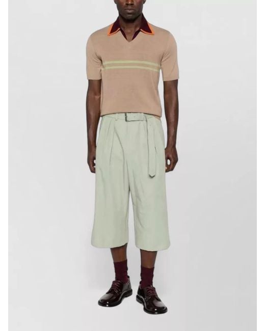 Dries Van Noten Natural V Neck Merino Wool Striped Polo Collar for men