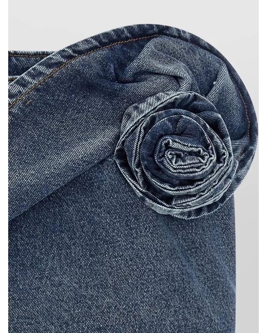 Magda Butrym Blue Denim Draped Floral Low-Rise Mini Skirt