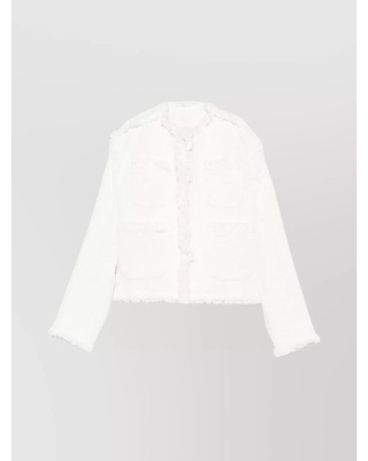 Sacai White Cropped Denim Jacket Fringe Detailing