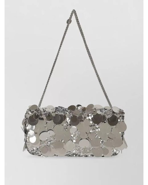 Rabanne White Rectangular Sequin Shoulder Bag Chain Strap