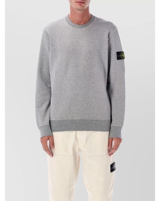 Stone Island Gray Organic Cotton Fleece Crew Neck Sweater for men