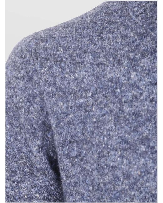 Brunello Cucinelli Blue Silk Blend Crew Neck Sweater for men