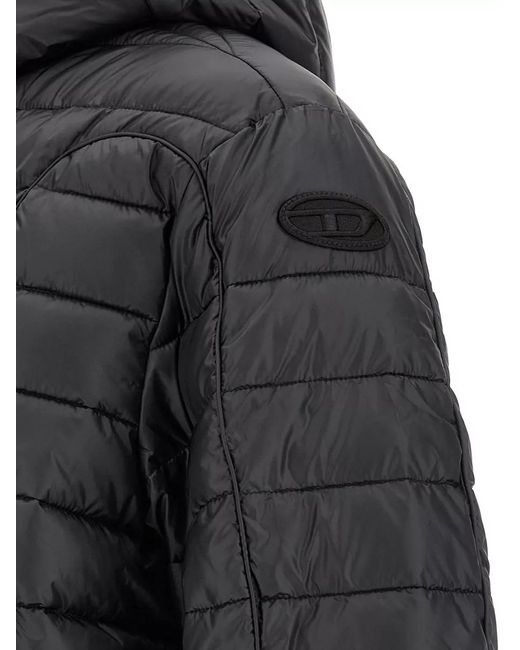 DIESEL Gray W Stone Wrd Hooded Padded Jacket for men