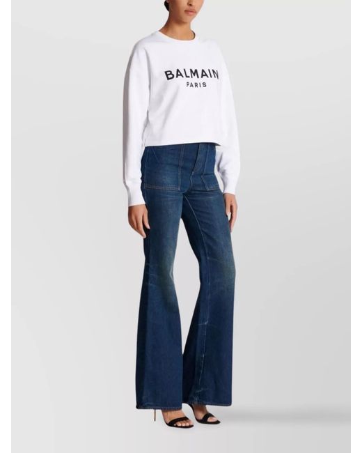Balmain White Organic Cotton Logo-Print Cropped Sweatshirt