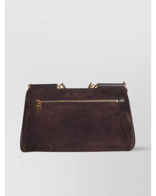 Dolce & Gabbana Brown My Sicily Medium Leather Suede Shoulder Bag