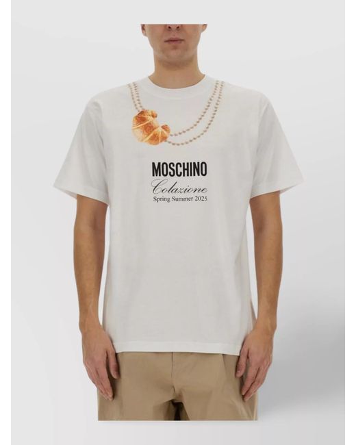 Moschino White Logo Print Cotton T-Shirt for men