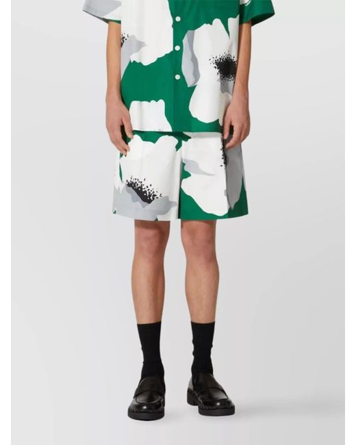 Valentino Garavani Green Cotton Floral-Print Bermuda Shorts for men