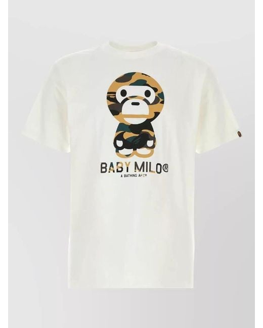 A Bathing Ape White Camp Baby Milo Cotton Crew Neck T-Shirt for men