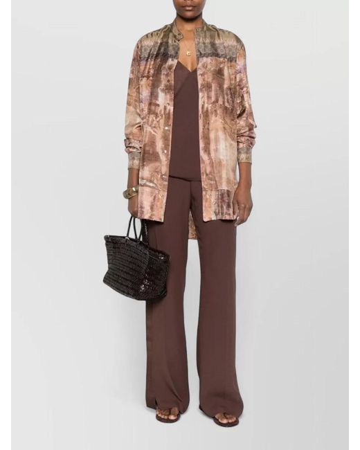 Pierre Louis Mascia Brown Silk Printed Long Sleeve Shirt