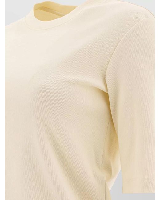 Sandbeige Natural Crew Neck Ribbed Texture Short Sleeves Top