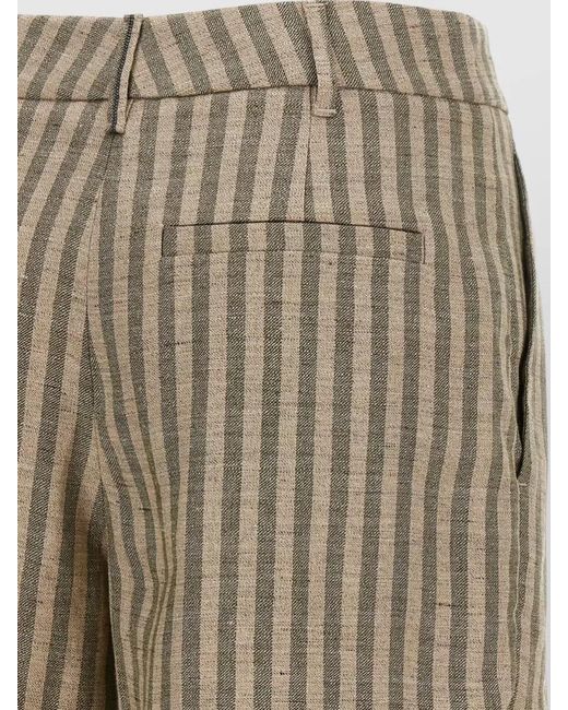Brunello Cucinelli Multicolor High Rise Striped Linen Bermuda Shorts