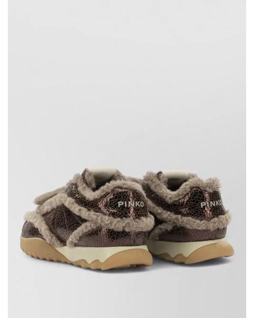 Pinko Brown Calf Leather Low-Top Sneakers