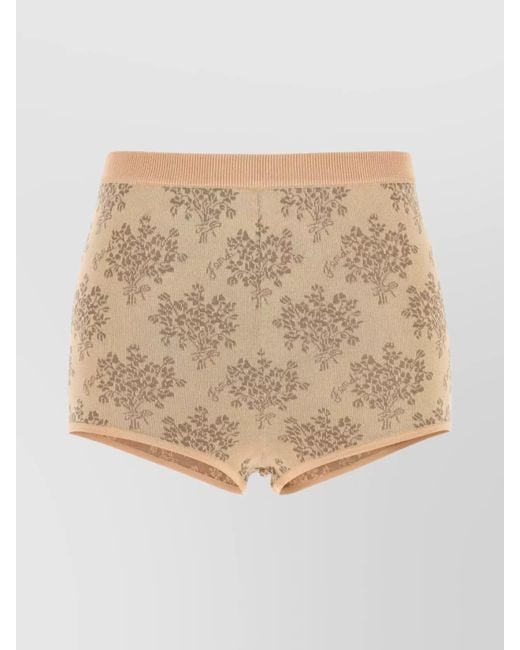 Fendi Natural Viscose Shorts With Embroidered Floral Pattern
