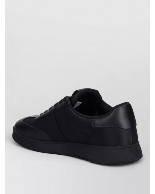 Emporio Armani Black Leather Panelled Low-Top Sneakers for men