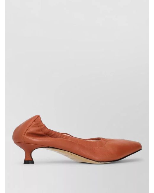 LA ROSE Brown Ballerina Shoes Elastic Trim Kitten Heel Pointed