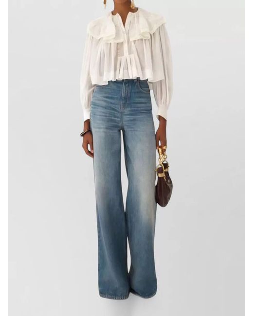 Chloé White Cotton Voile Lace Top Long Sleeves Ruffles