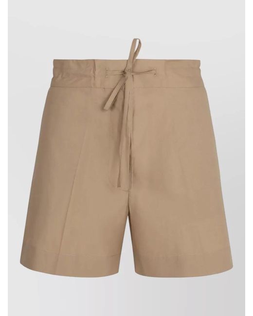 P.A.R.O.S.H. Natural Shorts High Waist Elastic Band Pleated Front