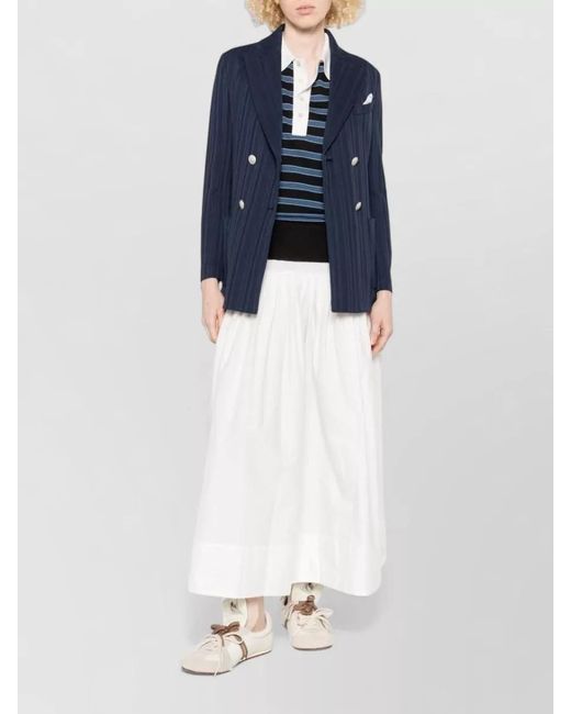 Circolo 1901 Blue Striped Double Breasted Long Cotton Jacket