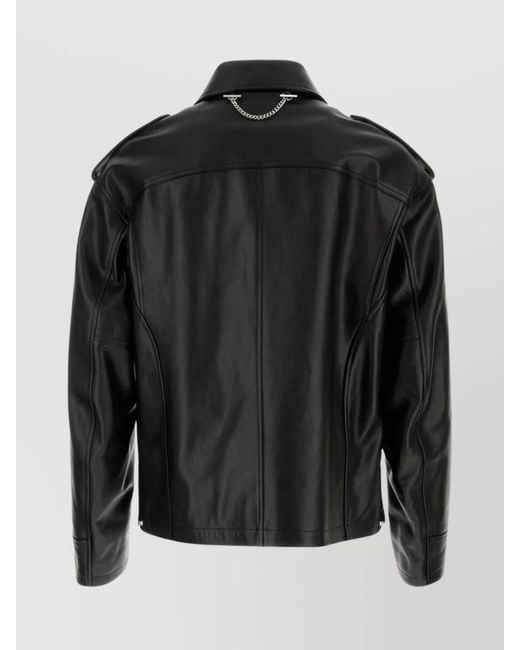 McQueen Black Eyelet-Detail Leather Jacket for men