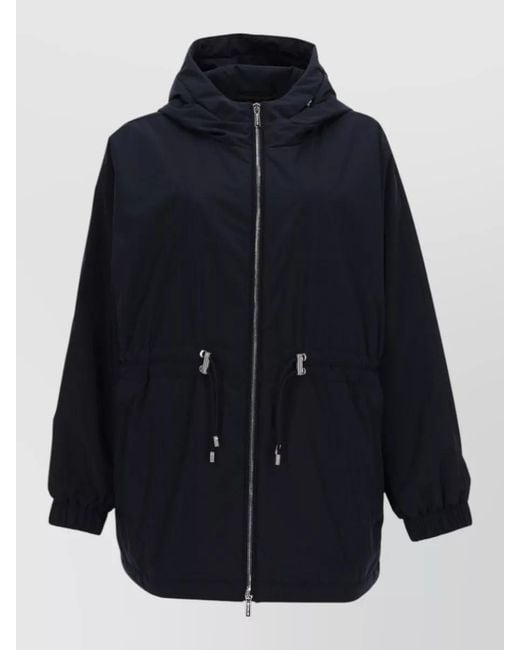 Moorer Blue Hooded Coat Adjustable Waist Elastic Cuffs