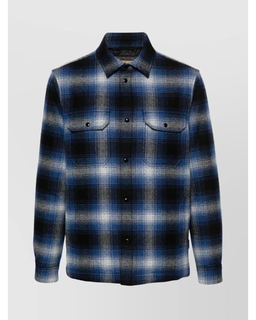 Woolrich Blue Padded Overshirt With Archive Checked Pattern for men