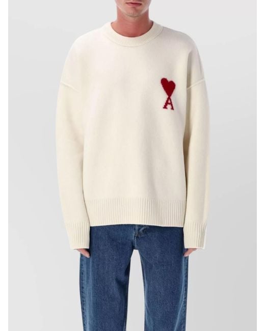 AMI Blue Virgin Wool Oversized Crewneck Sweater for men