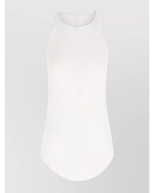 Rick Owens White Top With Curved Hem And Ribbed Sleeves