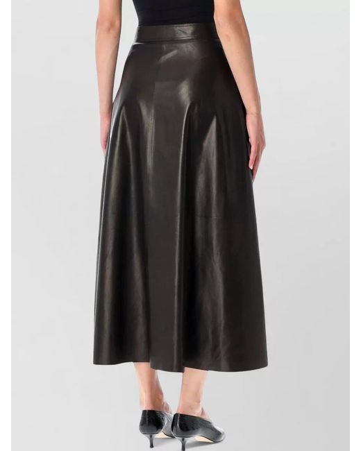 Ralph Lauren Black Leather High-Rise Flared Midi Skirt