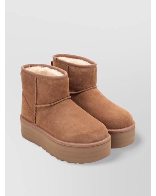 Ugg Brown Mini Round Toe Ankle Boot Platform Sole