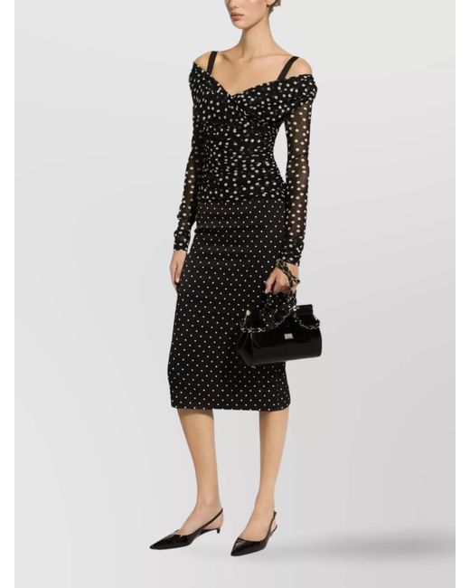 Dolce & Gabbana Black Polka-Dot Draped Off-Shoulder Blouse