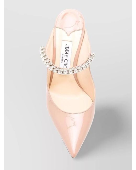 Jimmy Choo Pink Patent Leather Crystal-Embellished Pointed-Toe Mules