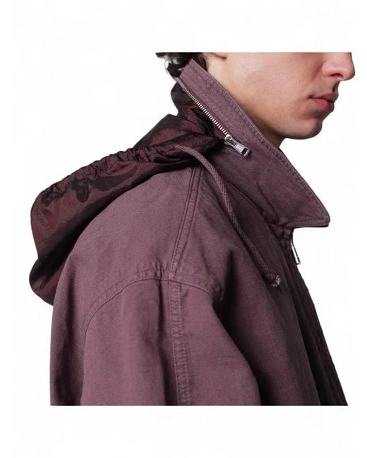 Our Legacy Purple Hooded Coat Elastic Cuffs Side Pockets for men