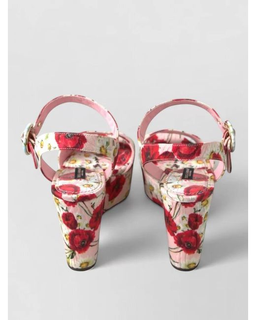Dolce & Gabbana Pink Floral Print Wedge Sandals