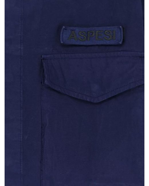 Aspesi Blue Field Cotton Shirt Jacket Lived Effect for men