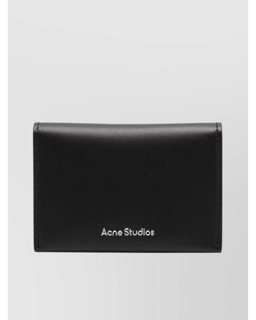 Acne Black Leather Logo Flap Compact Folded Wallet for men