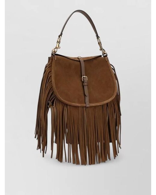 Etro Brown Medium Suede Fringed Shoulder Bag