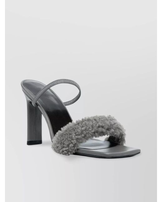 By Far Gray Shearling Strap Open Toe Heels